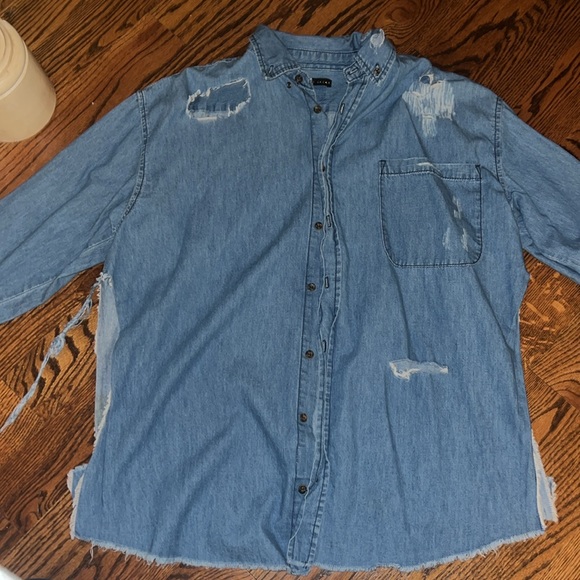 1 wear if at all - cut up denim flannel button-up - Picture 3 of 4